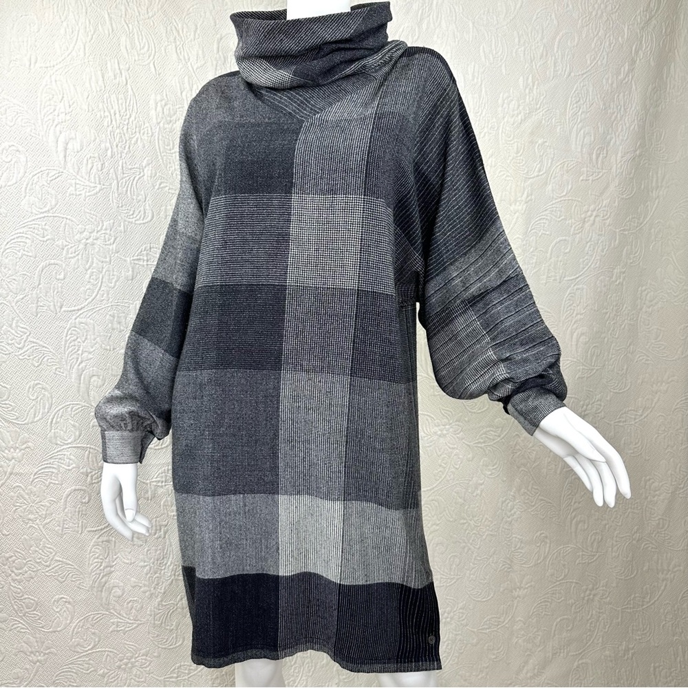 Luciano Soprani Wool Plaid Dolman Cowl Tapered Dress
